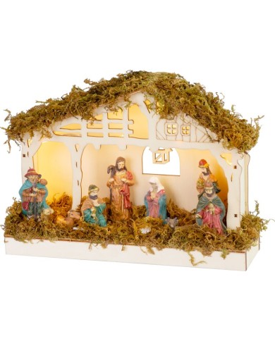 Dekorácia MagicHome Vianoce, betlehem, 5x LED teplá biela, 3xAA, interiér, 26,3x7,3x19,2 cm