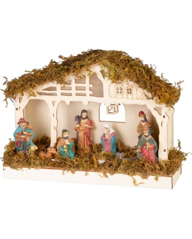 Dekorácia MagicHome Vianoce, betlehem, 5x LED teplá biela, 3xAA, interiér, 26,3x7,3x19,2 cm