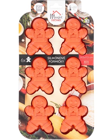 Forma MagicHome, na pečenie, vianoce, silikón, 6 kusov postavičky perníček, 29,5x17,5x2,7 cm
