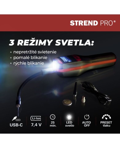 Kompresor Strend Pro K25, ručný, 150 psi, 10 bar, LED svetlo, akumulátorová pumpička