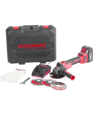 Brúska Worcraft CAG-S20LiBH ShareSYS, 115 mm, uhlová, SET v kufri, s batériou a nabíjačkou, 20V, 1x Li-ion, bezuhlíková