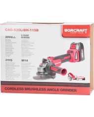 Brúska Worcraft CAG-S20LiBH ShareSYS, 115 mm, uhlová, SET v kufri, s batériou a nabíjačkou, 20V, 1x Li-ion, bezuhlíková