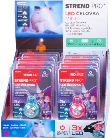 Čelovka Strend Pro Headlight, LED, 15 lm, mini, ružová/modrá