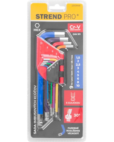 Sada kľúčov Strend Pro, 9 dielna, Hex, Cr-V, Imbus