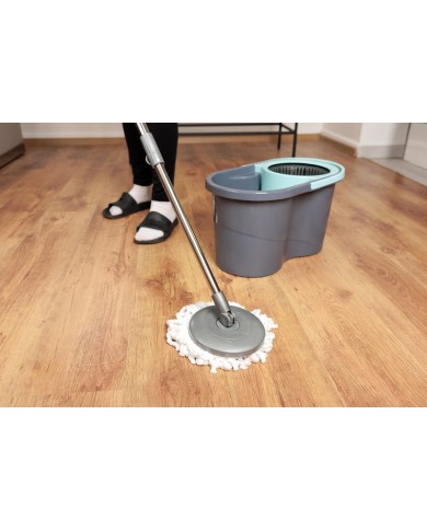 Súprava upratovacia Strend Pro Quantum 16 lit., rotačný mop na podlahy + vedro, teleskopická násada, tyrkys/sivá, mix farieb