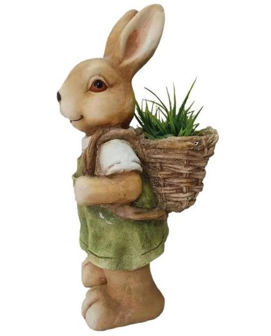 Dekorácia MagicHome Gecco, Zajačik s košíkom, magnesia, 22x19x46 cm