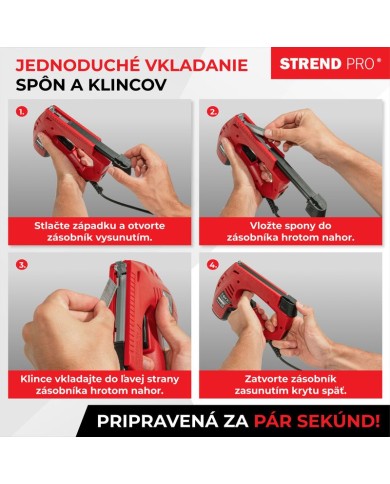 Sponkovačka Strend Pro J-123, elektrická, spony 8-14 mm, klince 15 mm