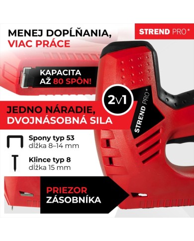 Sponkovačka Strend Pro J-123, elektrická, spony 8-14 mm, klince 15 mm