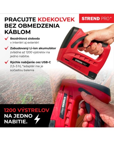 Sponkovačka Strend Pro J-126, 3,6 V, Li-ion, spony 6-10 mm, klince 10 mm