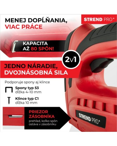 Sponkovačka Strend Pro J-126, 3,6 V, Li-ion, spony 6-10 mm, klince 10 mm