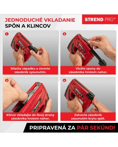 Sponkovačka Strend Pro J-126, 3,6 V, Li-ion, spony 6-10 mm, klince 10 mm