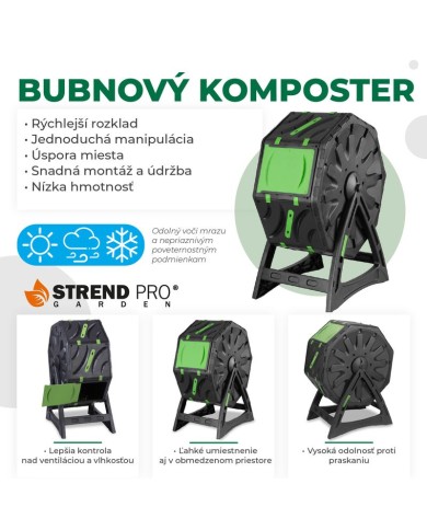 Komposter Strend Pro Garden, bubnový, 70 lit., čierny, 55,5x36x72 cm