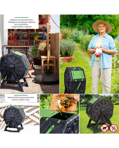 Komposter Strend Pro Garden, bubnový, 70 lit., čierny, 55,5x36x72 cm