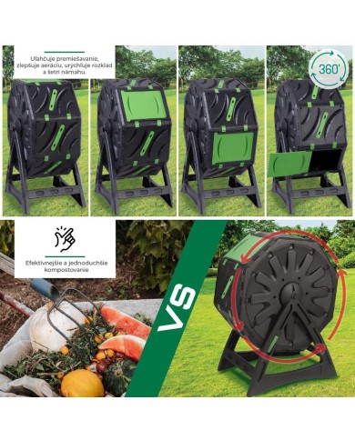 Komposter Strend Pro Garden, bubnový, 70 lit., čierny, 55,5x36x72 cm