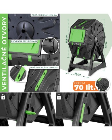Komposter Strend Pro Garden, bubnový, 70 lit., čierny, 55,5x36x72 cm