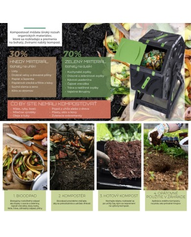 Komposter Strend Pro Garden, bubnový, 70 lit., čierny, 55,5x36x72 cm