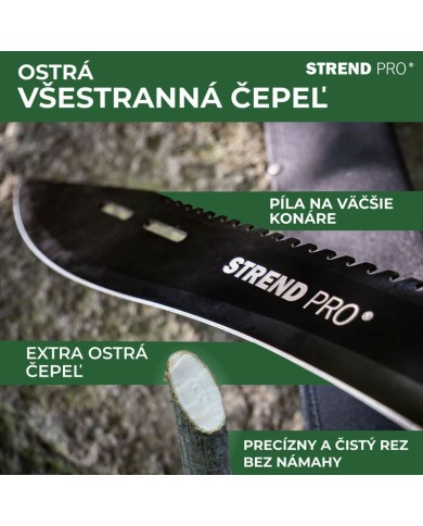 Mačeta Strend Pro Tactical, s puzdrom, s pílkou, s ochranou ruky, čierna, 61 cm