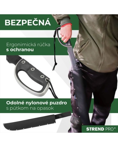 Mačeta Strend Pro Tactical, s puzdrom, s pílkou, s ochranou ruky, čierna, 61 cm