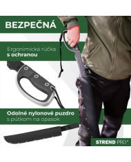 Mačeta Strend Pro Tactical, s puzdrom, s pílkou, s ochranou ruky, čierna, 61 cm