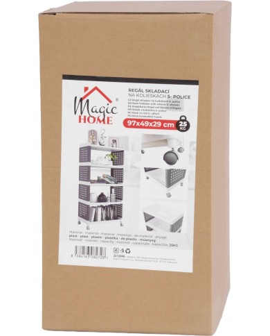 Regál MagicHome Rolly, plastový, 5 políc, 49x29x97 cm, na kolieskach