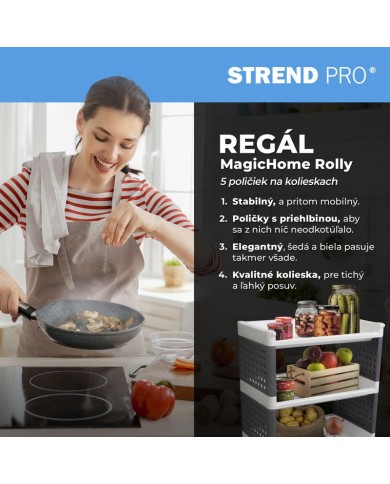 Regál MagicHome Rolly, plastový, 5 políc, 49x29x97 cm, na kolieskach