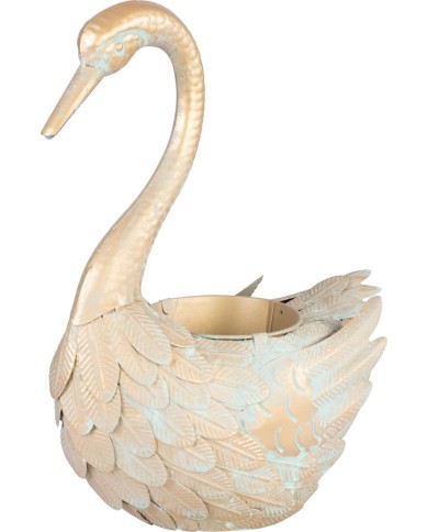 Dekorácia MagicHome Mecco, Hus, plech kvetináč, zlatá, 35x18x43 cm