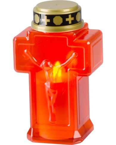 Sviečka MagicHome, kríž, LED, na hrob, červená, 2xAA, 15,3x6,8 cm, (súčasť balenia 2xAA)