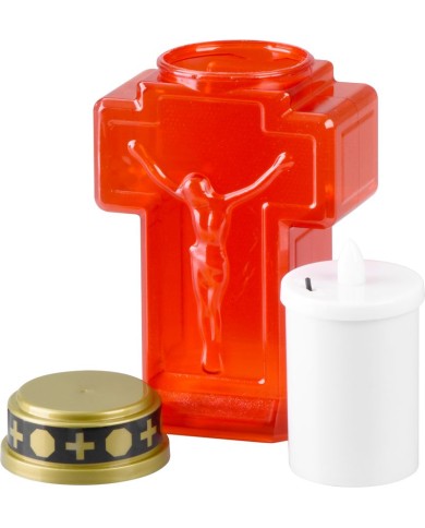 Sviečka MagicHome, kríž, LED, na hrob, červená, 2xAA, 15,3x6,8 cm, (súčasť balenia 2xAA)