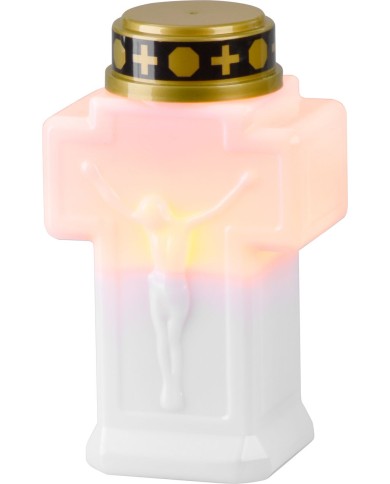 Sviečka MagicHome, kríž, LED, na hrob, biela, 2xAA, 15x9 cm, (súčasť balenia 2xAA)