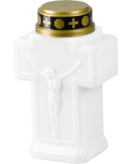Sviečka MagicHome, kríž, LED, na hrob, biela, 2xAA, 15x9 cm, (súčasť balenia 2xAA)