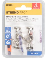 Magnet Strend Pro, extra silný, s vešiakom, 16 mm, max.6 kg, bal. 4 ks