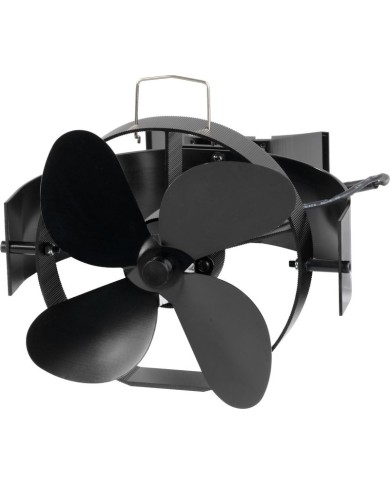 Ventilátor Strend Pro, krbový, s úchytom na dymovod a magnetom, poháňaný teplom, 4-lopatkový, čierny