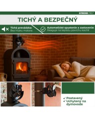 Ventilátor Strend Pro, krbový, s úchytom na dymovod a magnetom, poháňaný teplom, 4-lopatkový, čierny