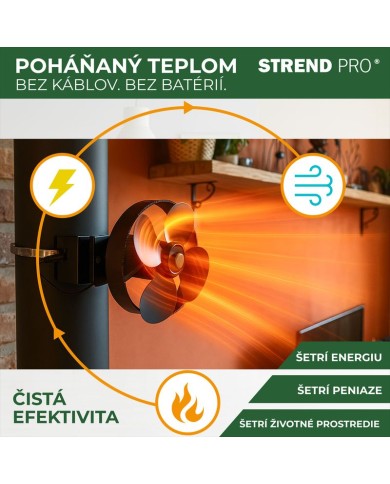 Ventilátor Strend Pro, krbový, s úchytom na dymovod a magnetom, poháňaný teplom, 4-lopatkový, čierny