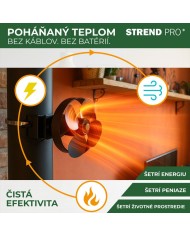 Ventilátor Strend Pro, krbový, s úchytom na dymovod a magnetom, poháňaný teplom, 4-lopatkový, čierny