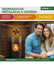 Ventilátor Strend Pro, krbový, s úchytom na dymovod a magnetom, poháňaný teplom, 4-lopatkový, čierny