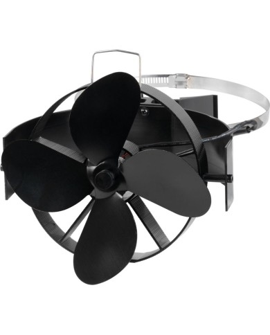 Ventilátor Strend Pro, krbový, s úchytom na dymovod a magnetom, poháňaný teplom, 4-lopatkový, čierny