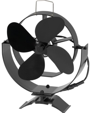 Ventilátor Strend Pro, krbový, s úchytom na dymovod a magnetom, poháňaný teplom, 4-lopatkový, čierny