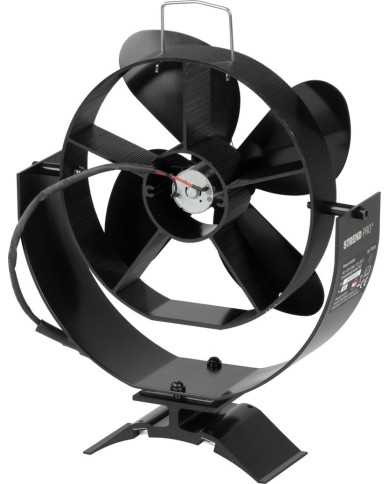 Ventilátor Strend Pro, krbový, s úchytom na dymovod a magnetom, poháňaný teplom, 4-lopatkový, čierny