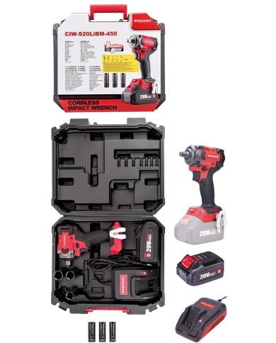 Uťahovák Worcraft CIW-S20LiBM-450 ShareSYS, 20V Li-Ion, rázový, 450Nm, 1/2" square, SET 1x akumulátor 4.0 Ah + rýchlonabíjačka, 