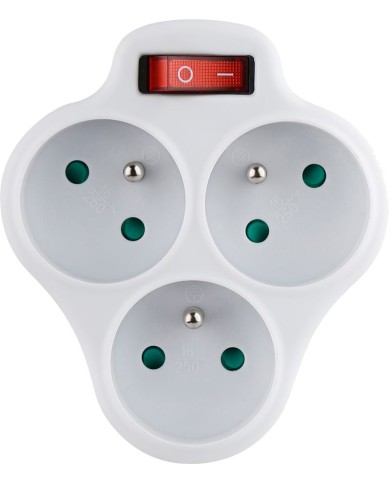 Zásuvka Strend Pro, rozbočovacia, biela, 3x 16 A, vypínač