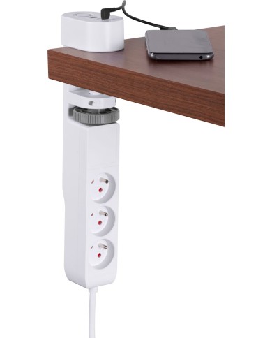 Kábel Strend Pro, L-1,4 m, predlžovací, 6v1, 3x zásuvka, 2x USB-A, 1x USB-C, s upnutím na stôl