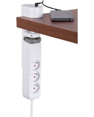 Kábel Strend Pro, L-1,4 m, predlžovací, 6v1, 3x zásuvka, 2x USB-A, 1x USB-C, s upnutím na stôl