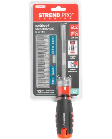 Skrutkovač Strend Pro Premium, sada, s 12 bitmi, torx + ploché + Philips