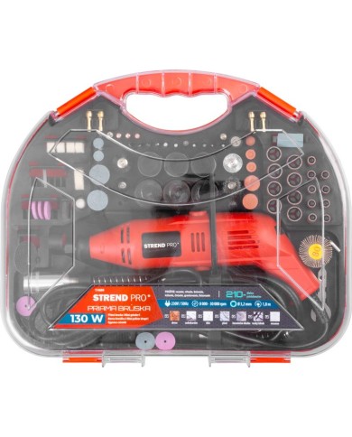 Brúska Strend Pro, mini, priama, vŕtanie a brúsenie, 130 W, s príslušenstvom, 210ks