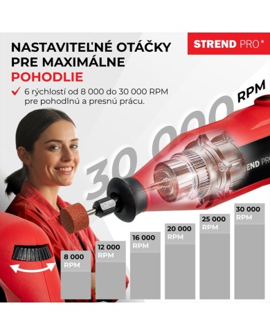 Brúska Strend Pro, mini, priama, vŕtanie a brúsenie, 130 W, s príslušenstvom, 210ks