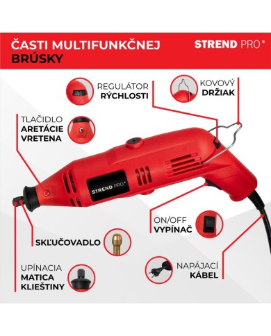 Brúska Strend Pro, mini, priama, vŕtanie a brúsenie, 130 W, s príslušenstvom, 210ks