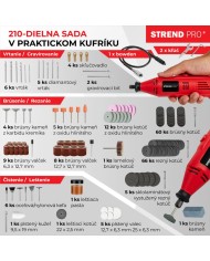 Brúska Strend Pro, mini, priama, vŕtanie a brúsenie, 130 W, s príslušenstvom, 210ks