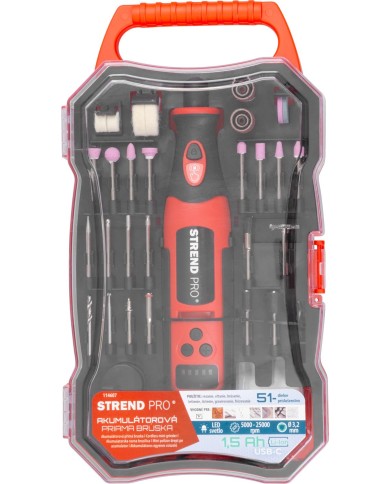 Brúska Strend Pro, mini, priama, vŕtanie a brúsenie, 8 V, 1500 mAh, s príslušenstvom
