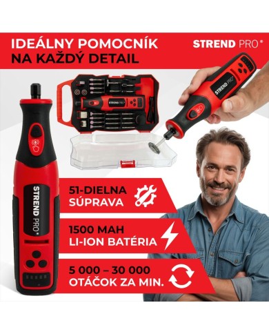 Brúska Strend Pro, mini, priama, vŕtanie a brúsenie, 8 V, 1500 mAh, s príslušenstvom